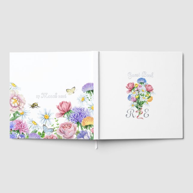 Libro De Visitas Silver Foil Wildflower Garden Wedding Spring Flora (Lleno)