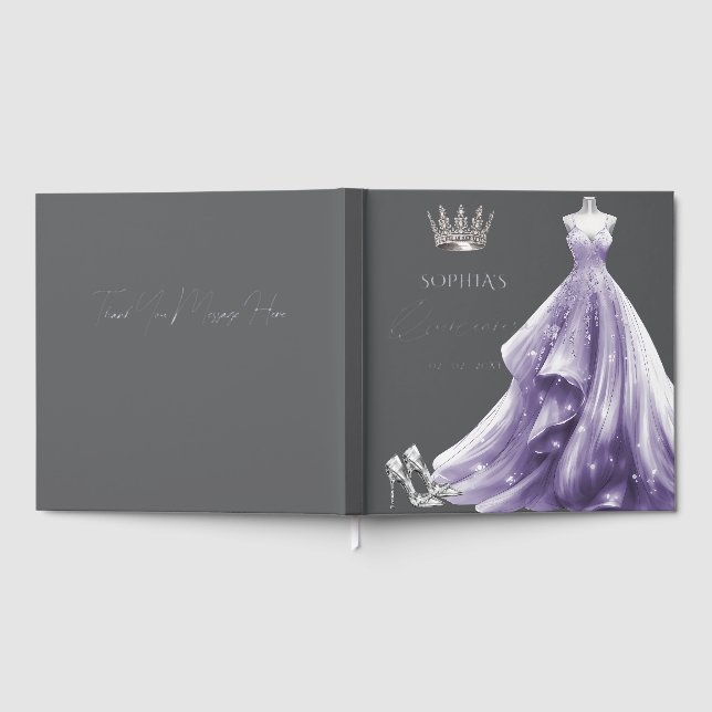 Libro De Visitas Silver Purple Dress Princess Quinceañera  (Lleno)