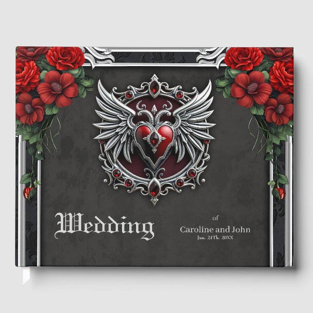 Libro De Visitas Simbiosis gótica, corazón elegante y cráneos (Anverso)