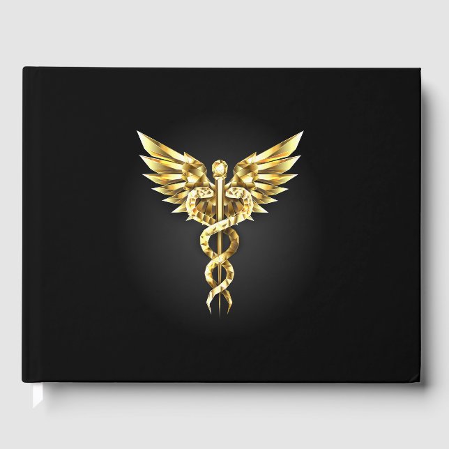 Libro De Visitas Símbolo poligonal de oro Caduceus (Anverso)