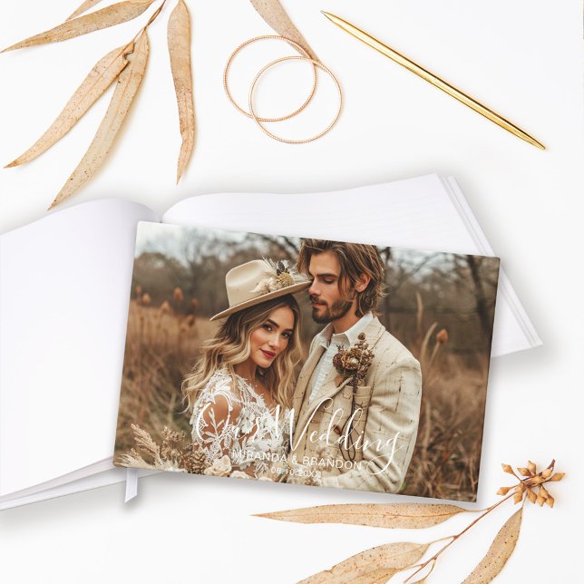 Libro De Visitas Simple Chic Elegant Calligraphy Photo Wedding (Subido por el creador)