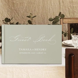 Libro De Visitas Simple elegancia caligrafía Sage Green Boda