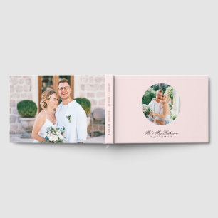 Libro De Visitas Simple Foto Rosa con Hojas de Oro Boda