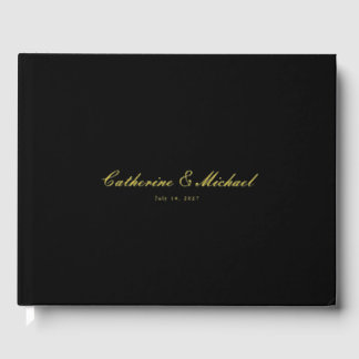 Libro De Visitas Simple Gold Script Black Wedding Guest Book