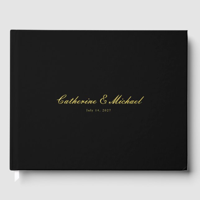 Libro De Visitas Simple Gold Script Black Wedding Guest Book (Anverso)