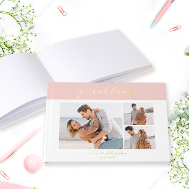 Libro De Visitas Simple Moderno Salmón Rosa Foto de Letra Manuscrit