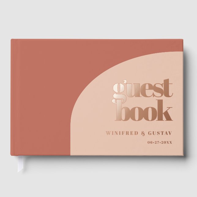 Libro De Visitas Simple Peach Terracotta Rosa Relieve metalizado de (Anverso)