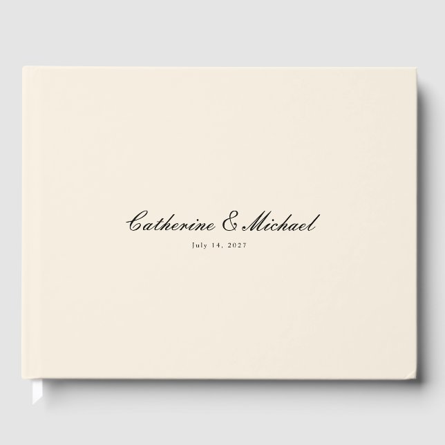Libro De Visitas Simple Script Pretty Cream Wedding Guest Book (Anverso)