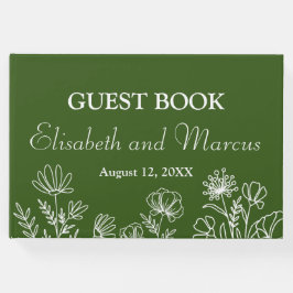 Libro de visitas simple y floral sobre el verde ol