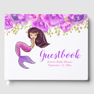 Libro De Visitas Sirena Cuta | Baby Shower floral de Peonies Rosado
