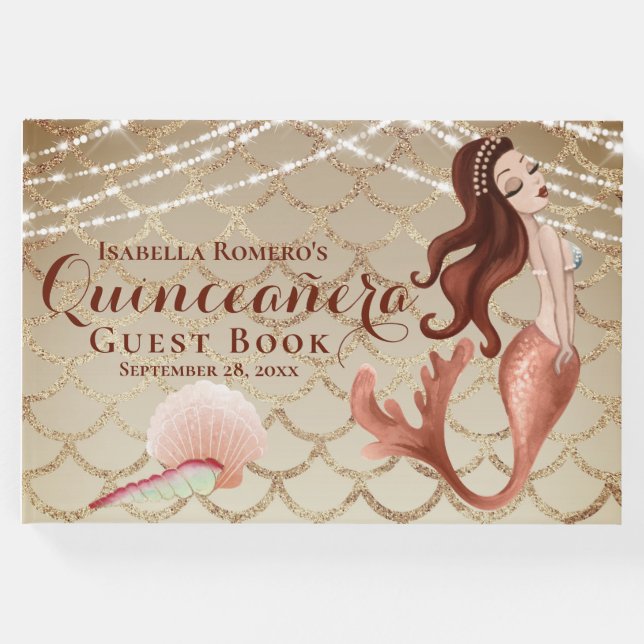 Libro De Visitas Sirena en oro Rosa bajo el mar Quinceañera (Anverso)