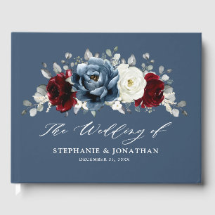 Libro De Visitas Slate Blue Burgundy White Ivory Floral Boda Gu