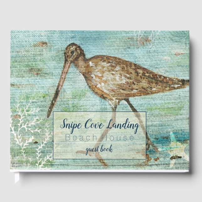Libro De Visitas Snipe Shorebird Painting Beach House Guest House (Anverso)