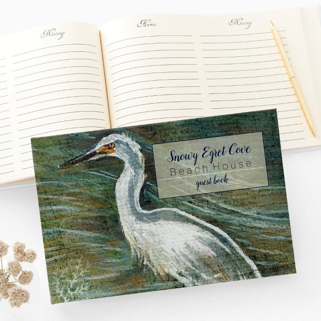 Libro De Visitas Snowy Egret Shorebird Beach House Guest House (Gorgeous Egret Shorebird Wading Water Guest Book from Jenn's Emporium. )