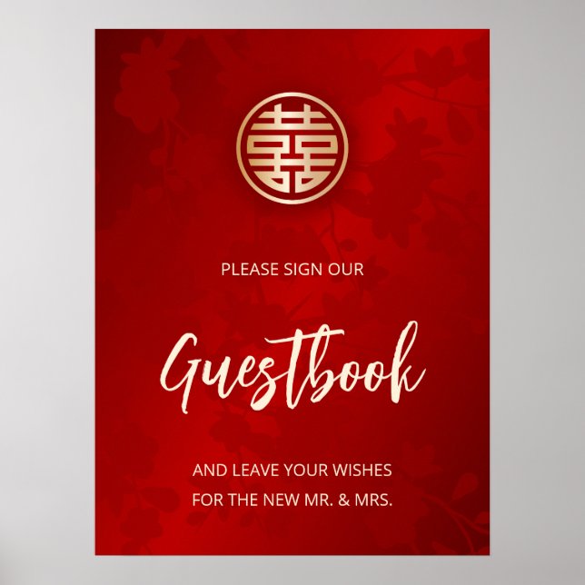 Libro de visitas sobre la floral roja del Boda chi (Frente)