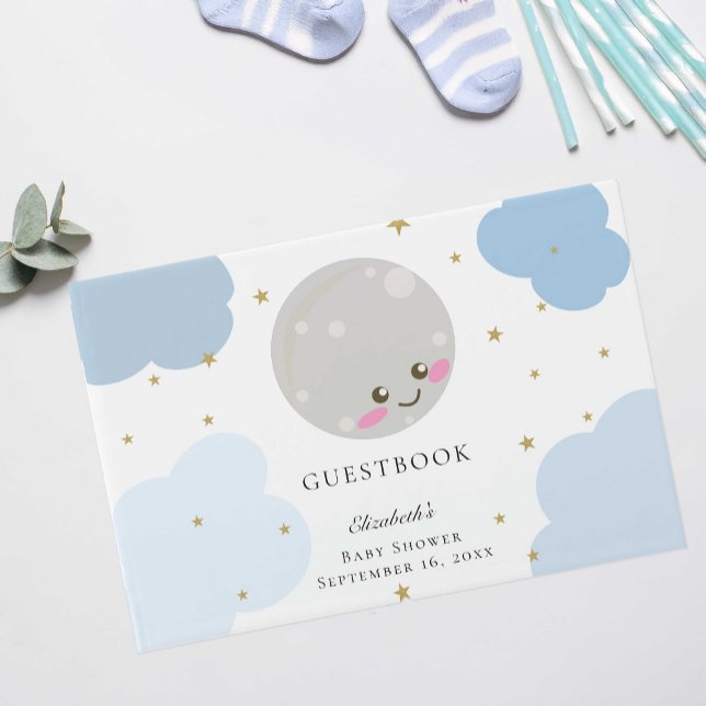 Libro De Visitas Sobre la luna Baby Shower Blue Cute Gold Kawaii (Subido por el creador)