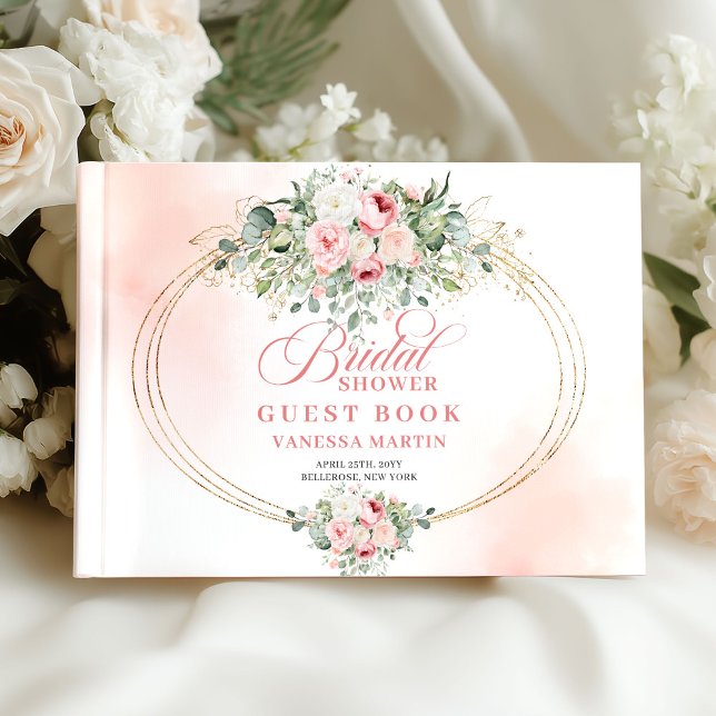 Libro De Visitas Sofisticada Ducha de Novia Floral Rosada Bohemiana (Sophisticated Bohemian Blush Floral Bridal Guest Book)