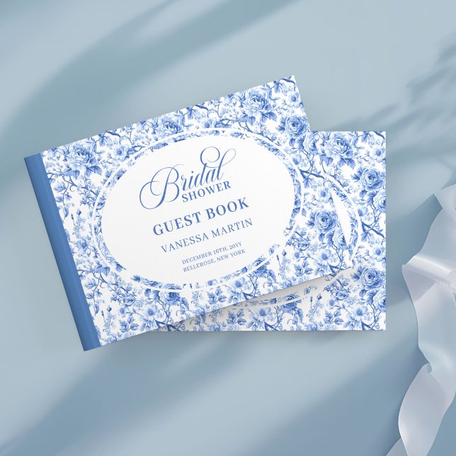 Libro De Visitas Sofisticado baño floral azul marino para desposada (Sophisticated Navy Blue Floral Toile Bridal Guestbook)