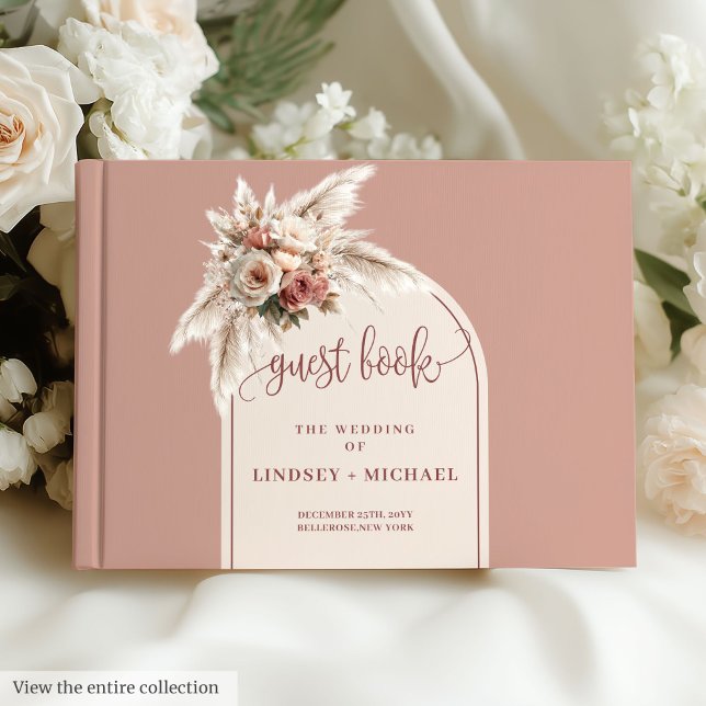 Libro De Visitas Sofisticado Boda de Rosas Arch Rosa Pampas (Sophisticated Dusty Pink Pampas Arch Roses Wedding Guest Book)