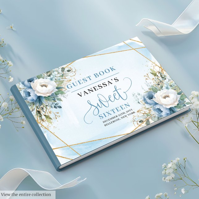 Libro De Visitas Sofisticado Dusty Blue Peonies Sweet 16th (Sophisticated Dusty Blue White Peonies Sweet Sixteen Guest Book)