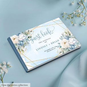Libro De Visitas Sofisticado floral blanco azul polvoriento boda do