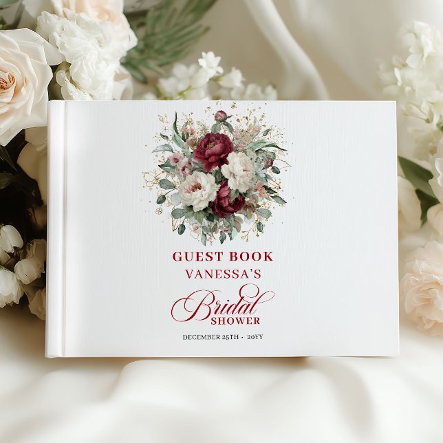 Libro De Visitas Sofisticado Invitado de Fiesta de Despedida de Sol (Sophisticated Burgundy Floral Bridal Shower Guest Book)