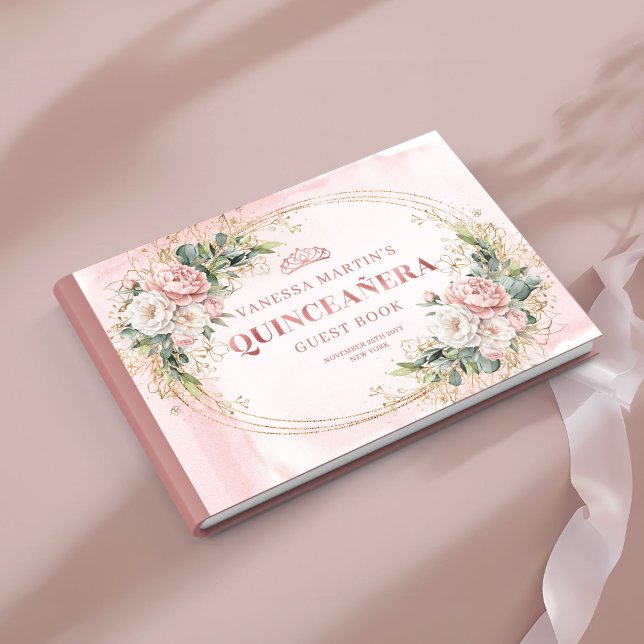 Libro De Visitas Sofisticado Rosa Floral Eucalipto para Invitados  (Sophisticated Blush Pink Floral Eucalyptus Guest Book)