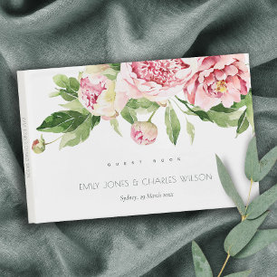 LIBRO DE VISITAS SOFT RUBOR GREEN PEONY FLORAL BODA DE COLOR DE AGU