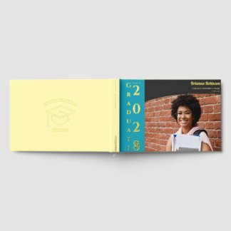 Libro De Visitas Soft Yellow Modern Photo Graduation Party Gold 