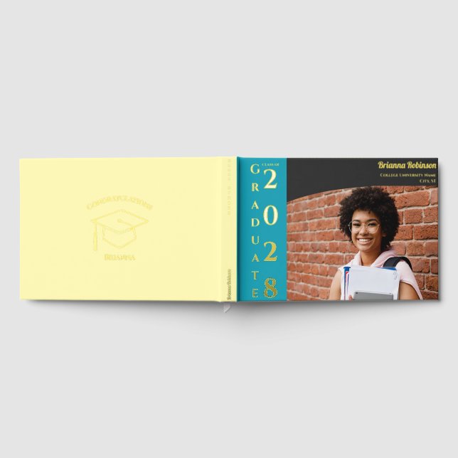 Libro De Visitas Soft Yellow Modern Photo Graduation Party Gold  (Lleno)