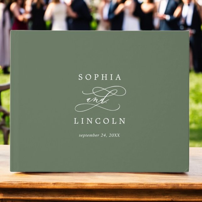 Libro De Visitas SOPHIA Woodland Olive Green Monograma Boda (SOPHIA Woodland Olive Green Monogram Wedding Guest Book)