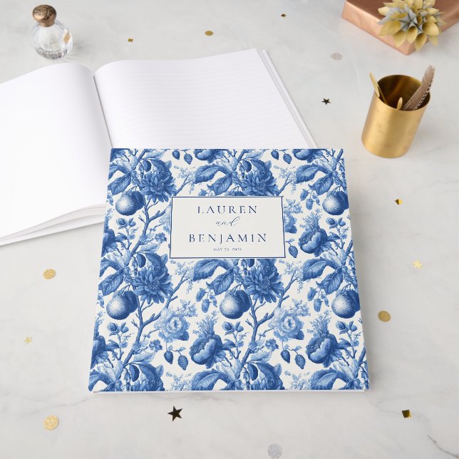 Libro De Visitas Sophisticated Blue Floral Porcelain (Anverso Abierto)