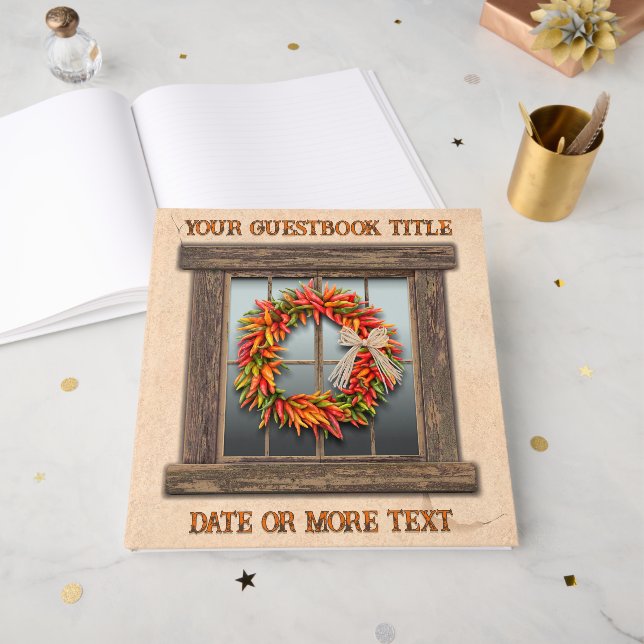 Libro De Visitas Southwest Chile Pepper Wreath Window Personalized  (Anverso Abierto)