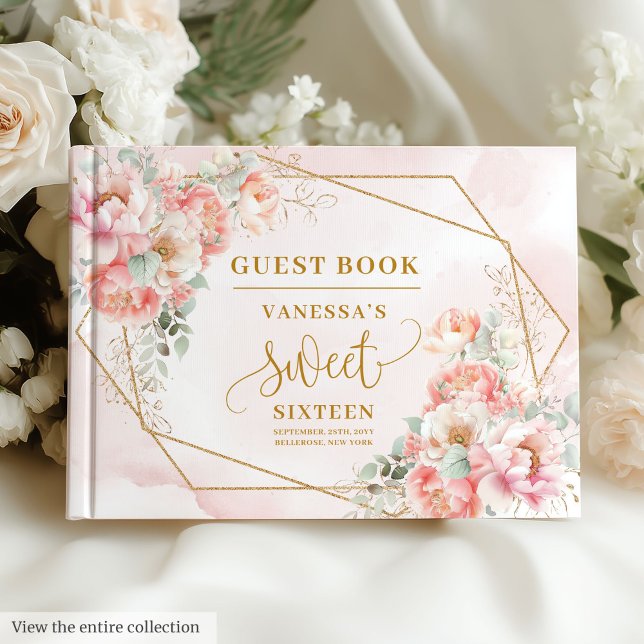Libro De Visitas Sparkle Boho Pale Pink Gold Peonies Dulce Dieciséi (Sparkle Pale Pink Gold Peonies Sweet Sixteen Guest Book)