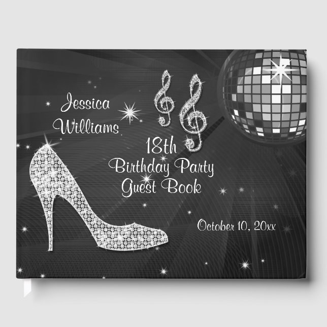 Libro De Visitas Sparkle Heels Black Disco Ball Cumpleaños (Anverso)