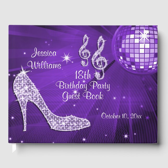 Libro De Visitas Sparkle Heels Purple Disco Ball Cumpleaños (Anverso)