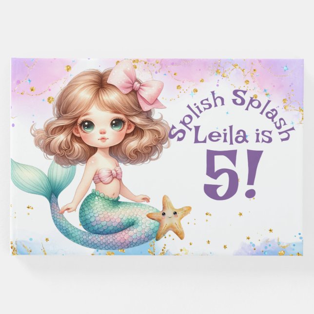 Libro De Visitas Splish Splash Mermaid Fiesta Birday Guest Book (Anverso)