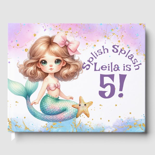 Libro De Visitas Splish Splash Mermaid Fiesta Birday Guest Book (Anverso)