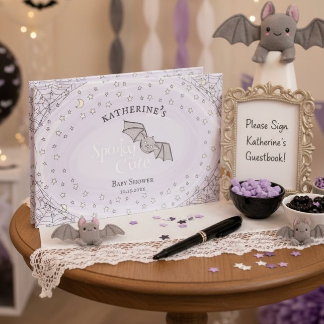 Libro De Visitas Spooky Cute Bats Halloween Baby Shower (Purple Spooky Cute Halloween Baby Shower Guest Book for Mother to Be. Fall Baby Shower Keepsake)
