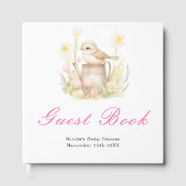 Libro De Visitas Spring Bird Watering Can Baby Shower Guest Book