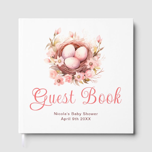Libro De Visitas Spring Birds Nest Baby Shower Guest Book (Anverso)