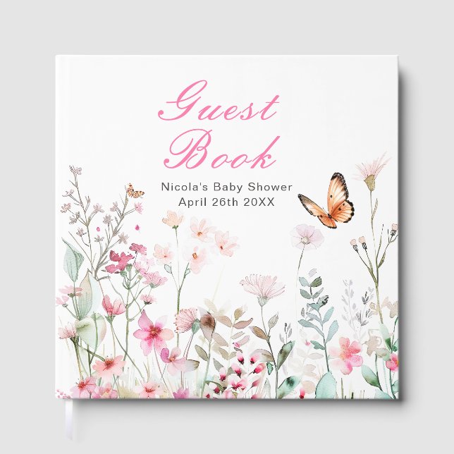 Libro De Visitas Spring Deep Pink Butterfly Floral Baby Shower (Anverso)