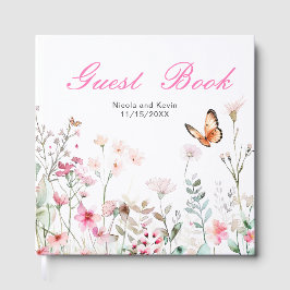 Libro De Visitas Spring Deep Pink Butterfly Floral Wedding