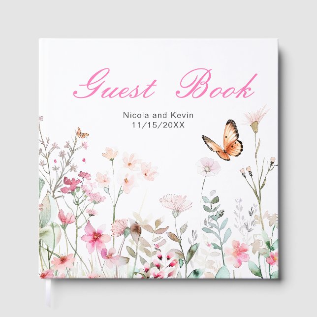 Libro De Visitas Spring Deep Pink Butterfly Floral Wedding (Anverso)