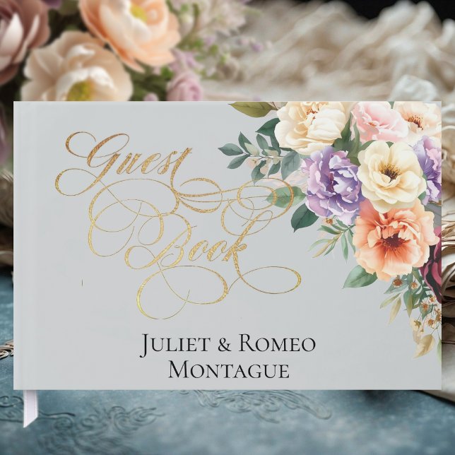 Libro De Visitas Spring Floral & Wreath Monogram - Silver (Subido por el creador)