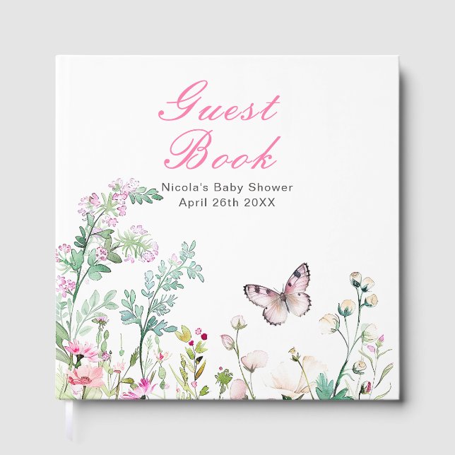 Libro De Visitas Spring Green Butterfly Floral Wedding (Anverso)