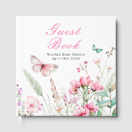 Libro De Visitas Spring Pink Butterfly Floral Baby Shower