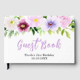 Libro De Visitas Spring Purple Flowers with Foliage Birthday