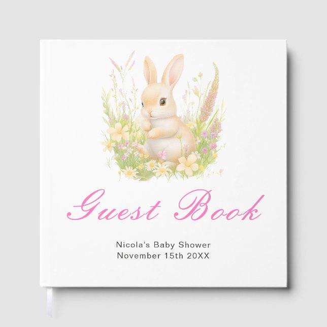 Libro De Visitas Spring Rabbit Baby Shower Guest Book (Anverso)