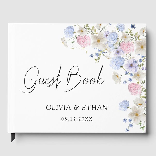 Libro De Visitas Spring Wildflowers Purple Pink Wedding (Anverso)